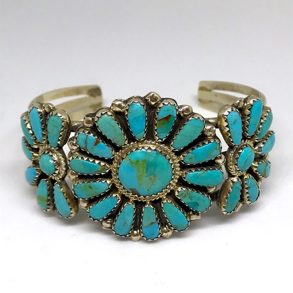 Zuni Turquoise and Sterling Silver Bracelet - Picture 2 of 10